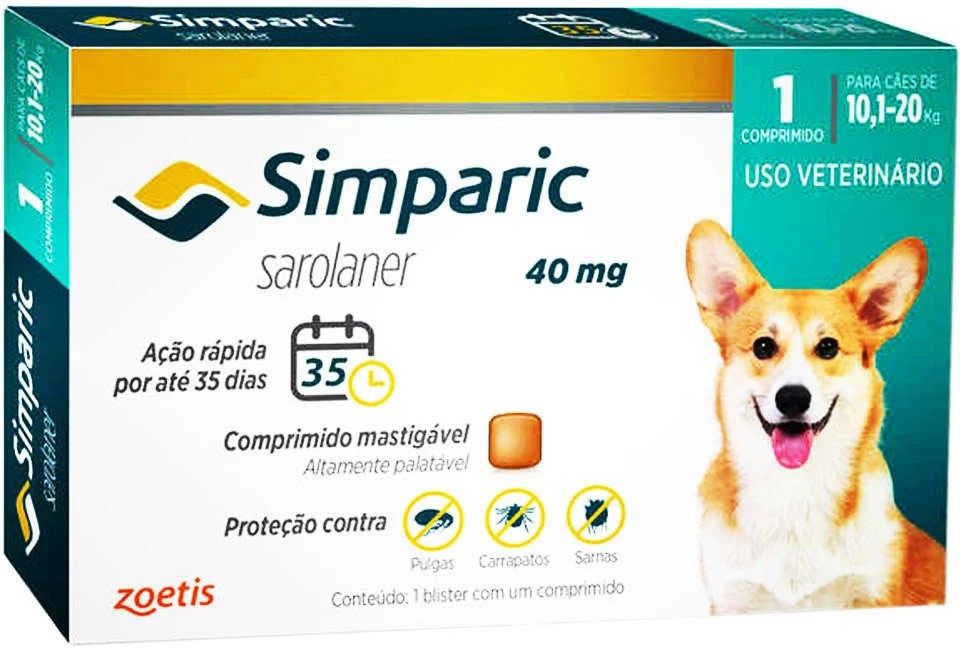 Antipulgas Zoetis Simparic 40 mg para Cães 10,1 a 20 Kg