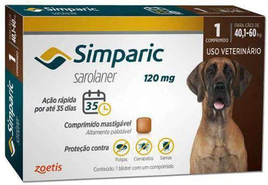 Antipulgas Zoetis Simparic 120 mg para Cães 40,1 á 60 Kg