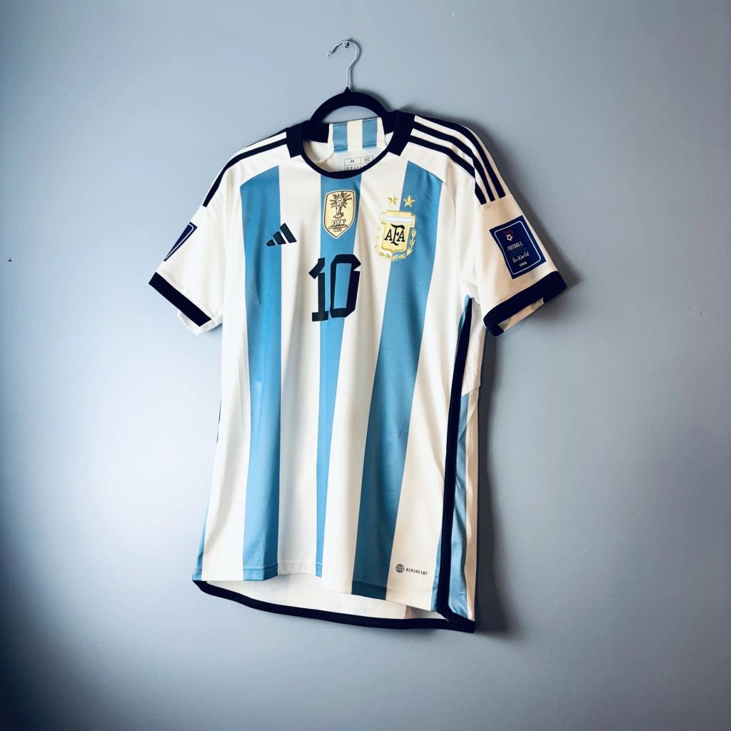 Camisa Argentina 2022 – Messi Campeão do Mundo (versão jogador)
