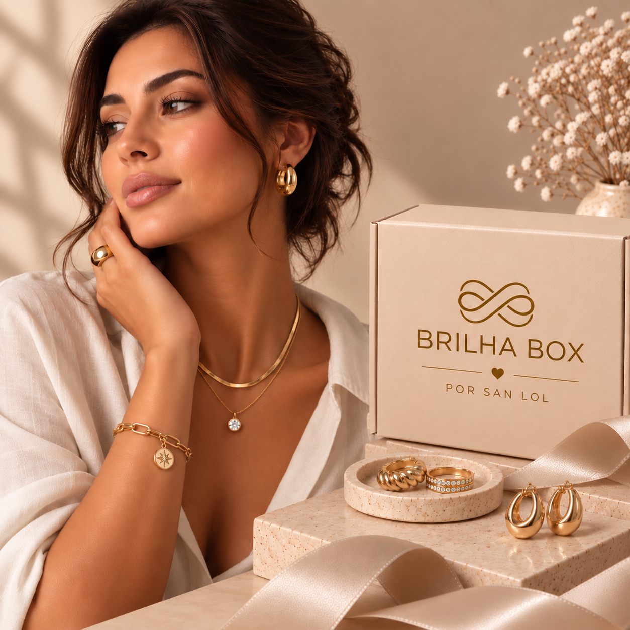 Modelo usando semijoias premium