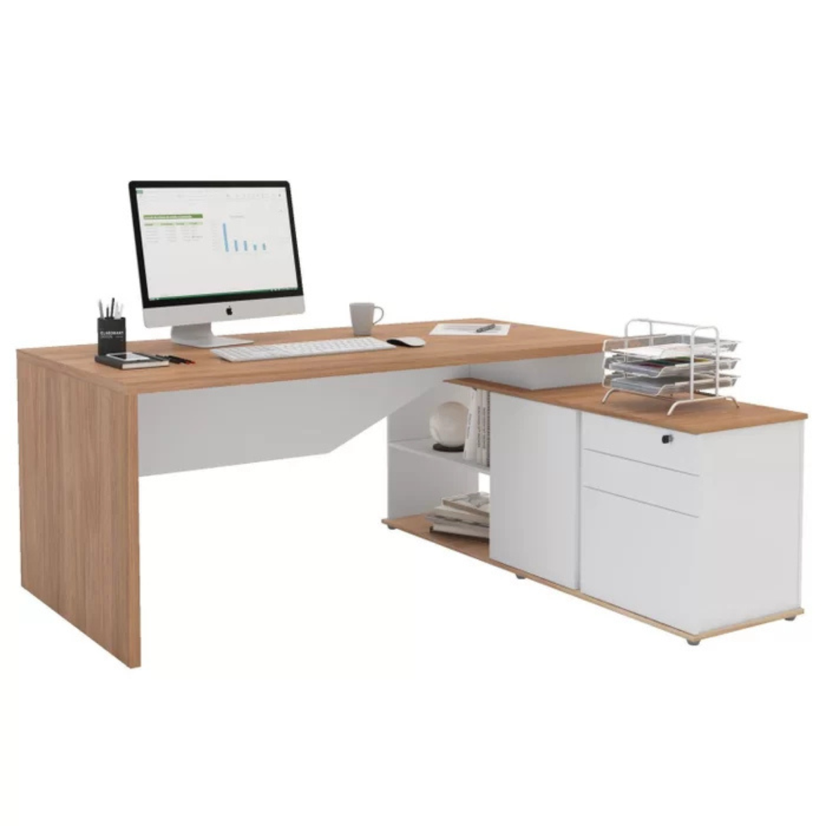 Mesa para Escritório Diretor em L 3 Gavetas 1