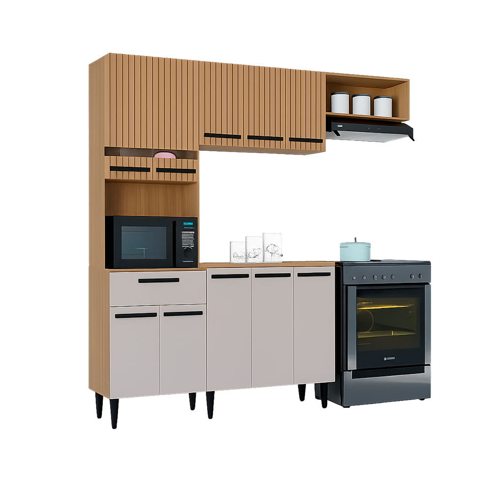 Cozinha Dora 10P 1G C/Balcão Dm Ripado/Off White Poquema