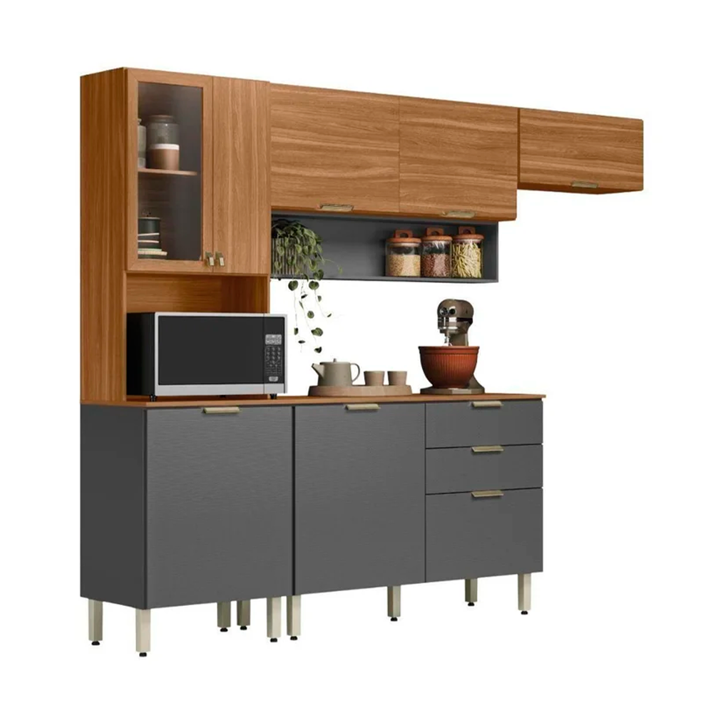 Cozinha Compacta Com Balcão Alba Amendola/Grafito Prime Tx Demobile