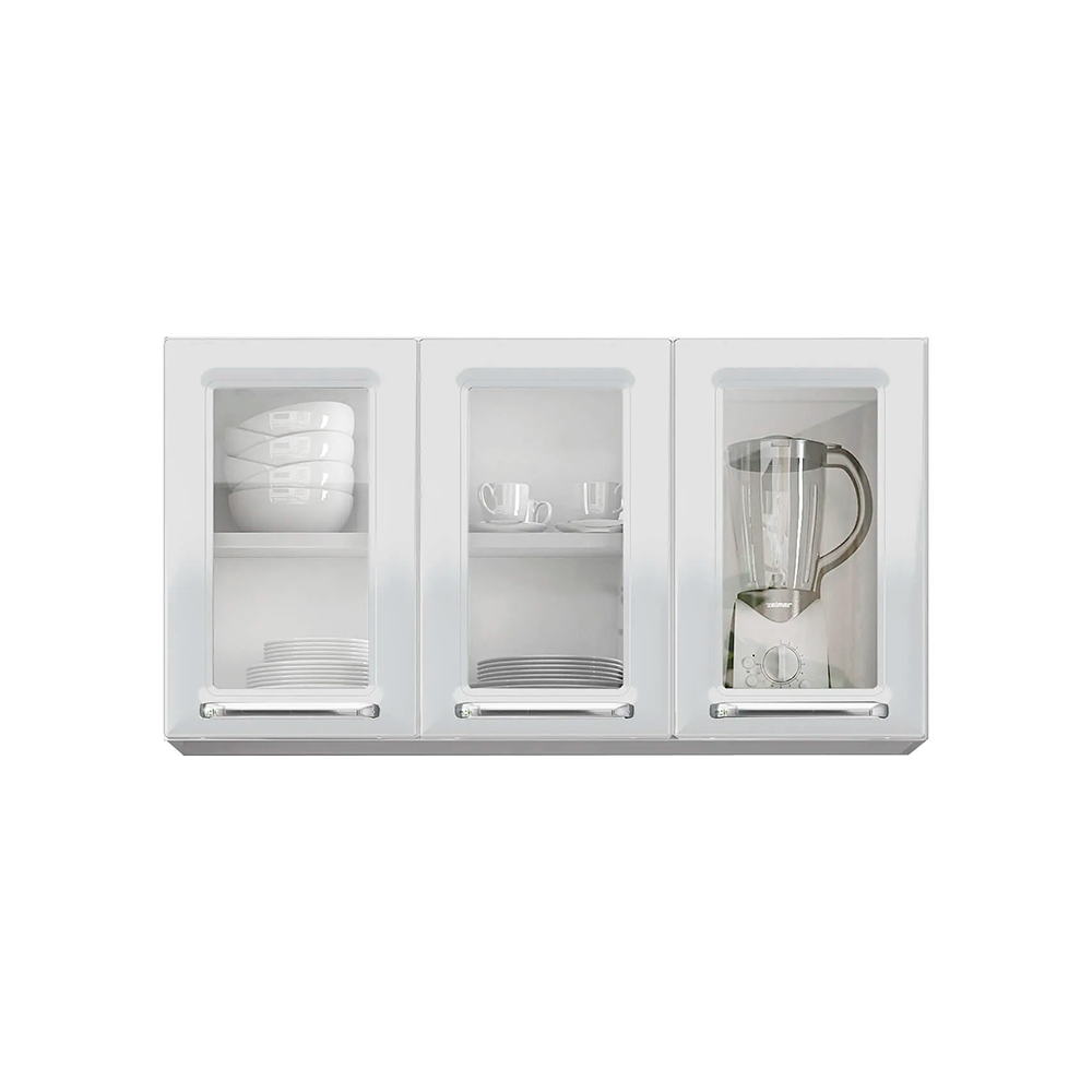 Armário Aéreo de Cozinha Branco 3 Portas com Vidro Luce Itatiaia