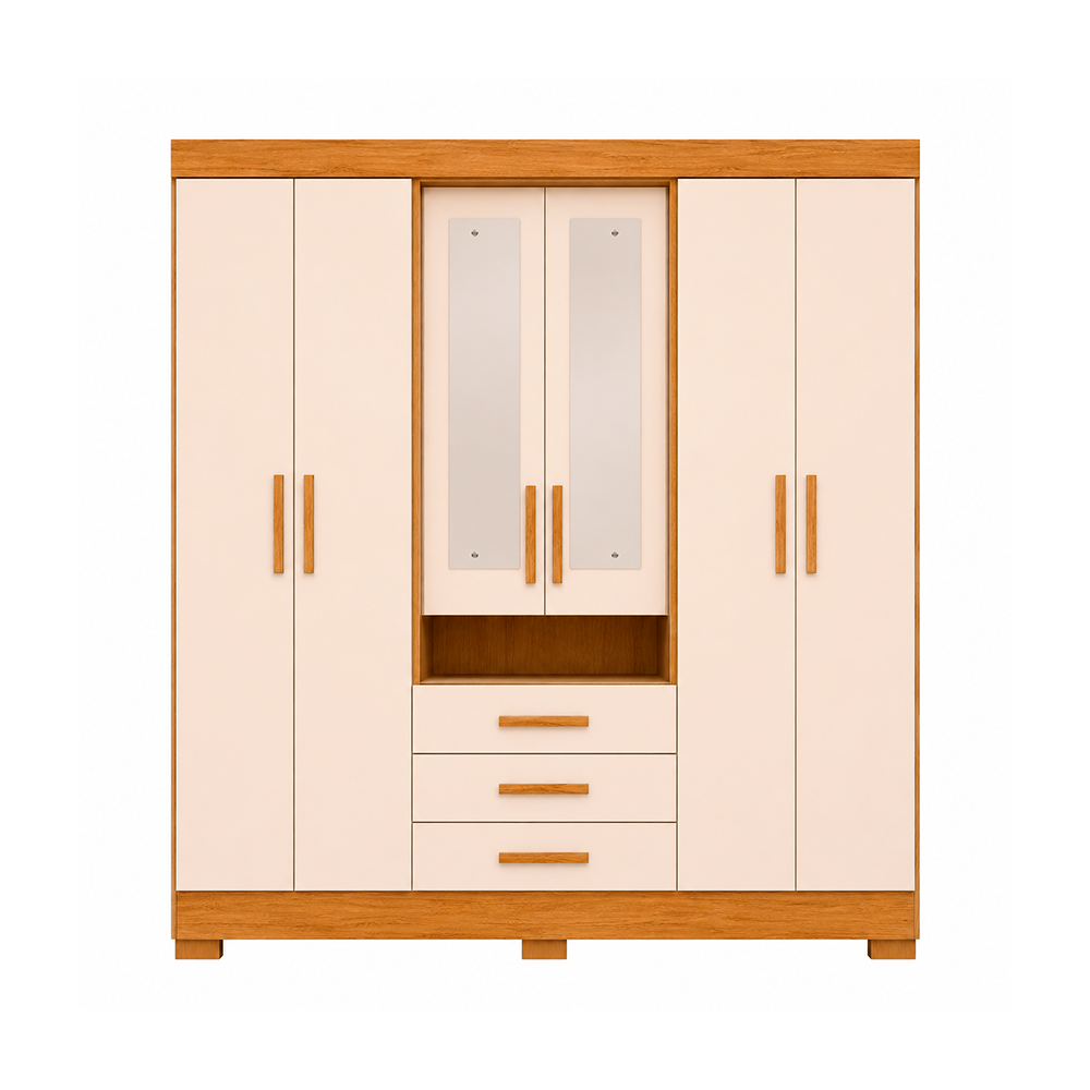 Roupeiro Debora 6 Portas Capelinha com Espelho Cinamomo/Off White ACP Moveis