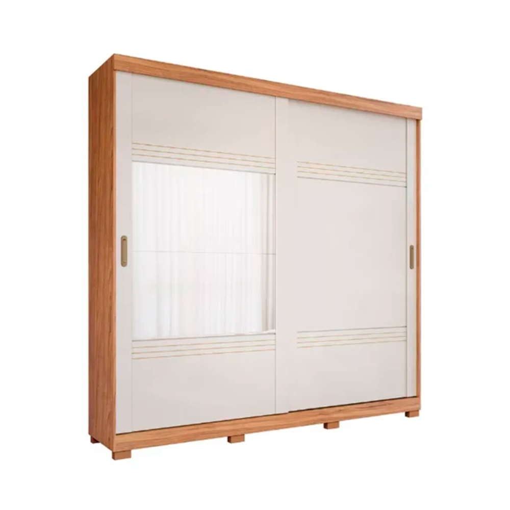 Roupeiro 2P Blumenau Slide com 2 Kits Espelhos e Kit 8 Pes Retangular Menor Branco Panan