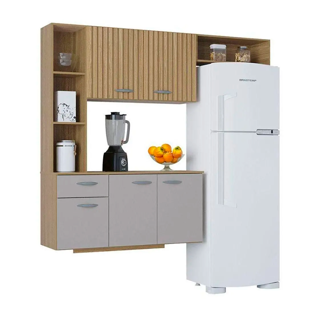 Cozinha Isis 5P 2G C/Balcão 180 Dm Ripado/Off White Poquema