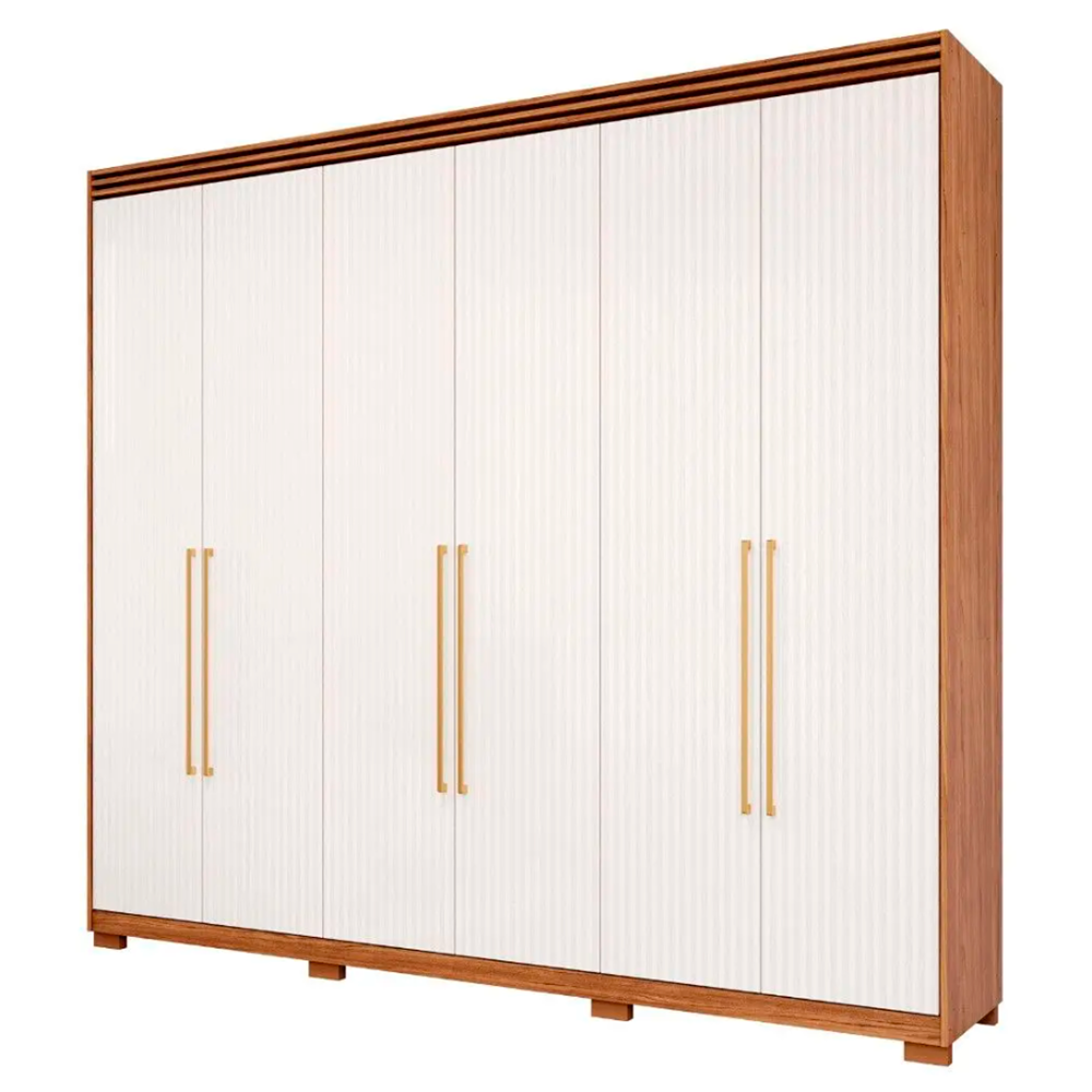 Roupeiro Aurora 6 Portas com Divisão Giratorio com Espelho 8 Pés Retangular Cinamomo/Grafiato Panan