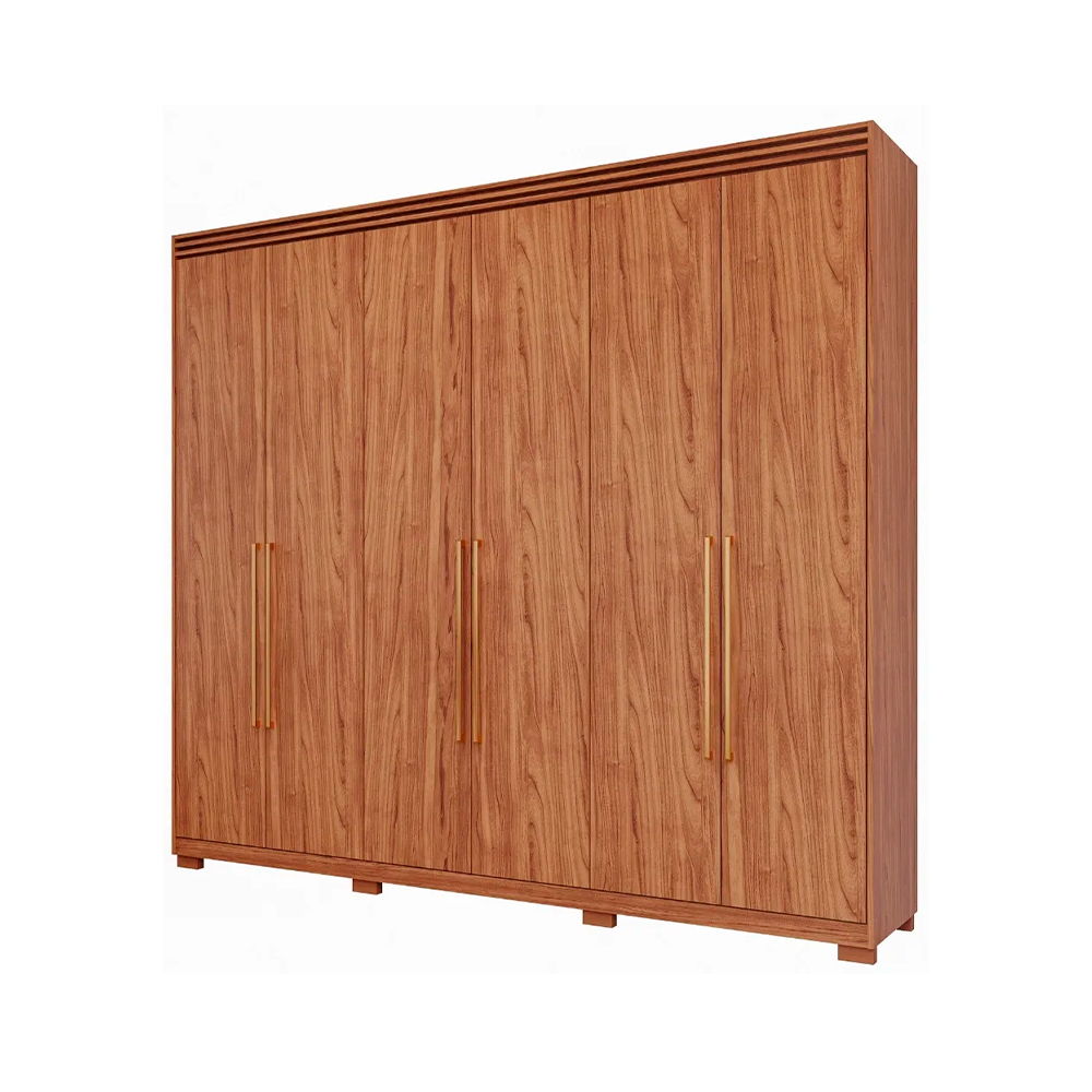 Roupeiro Aurora 6 Portas com DIvisão Giratorio Espelho 8 Pés Retangular Cinamomo/Grafiato Panan