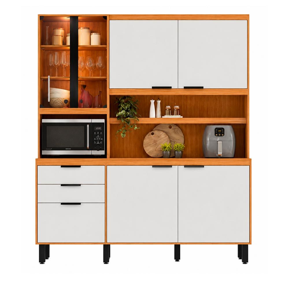 Armário Kit Murano 7 Portas 2 Gavetas 100% MDF Freijó UV/Off White Acetinado Poliman