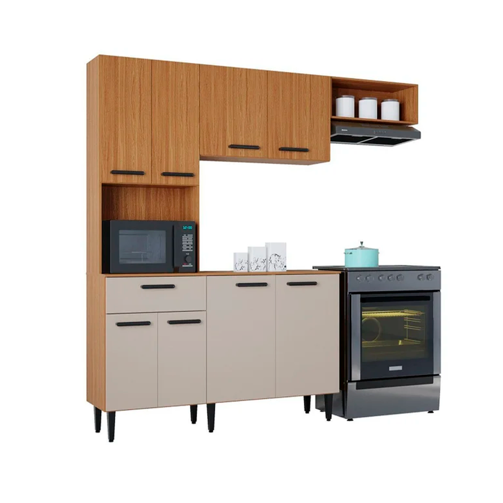 Cozinha Dora 10 Portas 1G com Balcão Dm Ripado/Off White Poquema