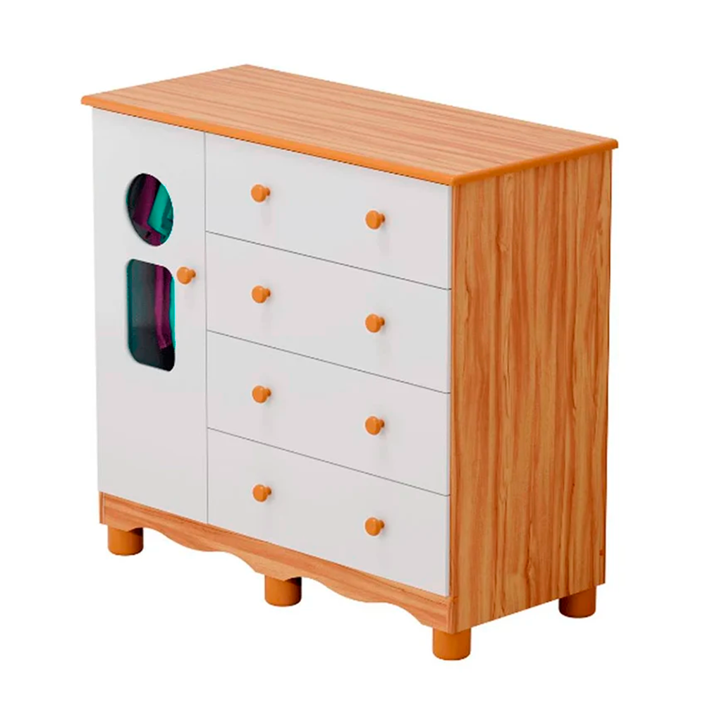 Comoda 1P Tedy New Branco Brilho/Amendoa Peroba