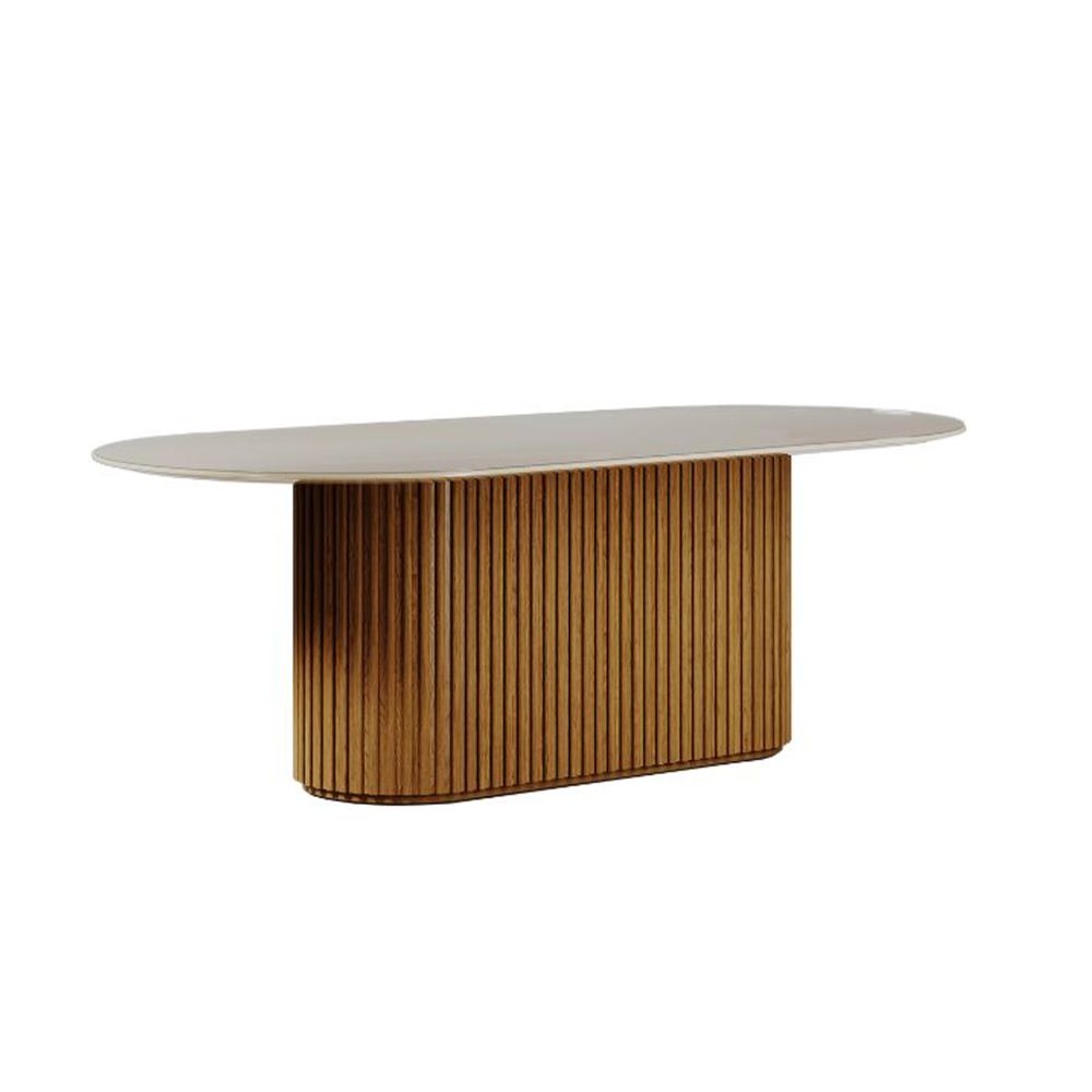 Mesa Living 1.8 C/Vidro Oval Off White/Cinamomo Imcal