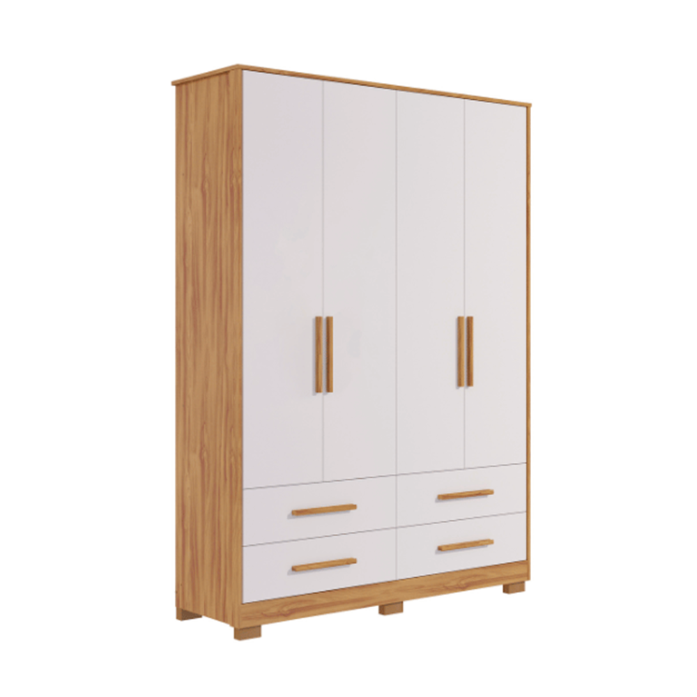 Roupeiro Charlo Lisa 4 Portas Branco Brilho/Amendoa Peroba
