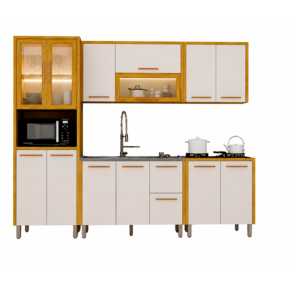 Cozinha 5 Peças Donna Vidro Reflecta com Led Chf Moveis