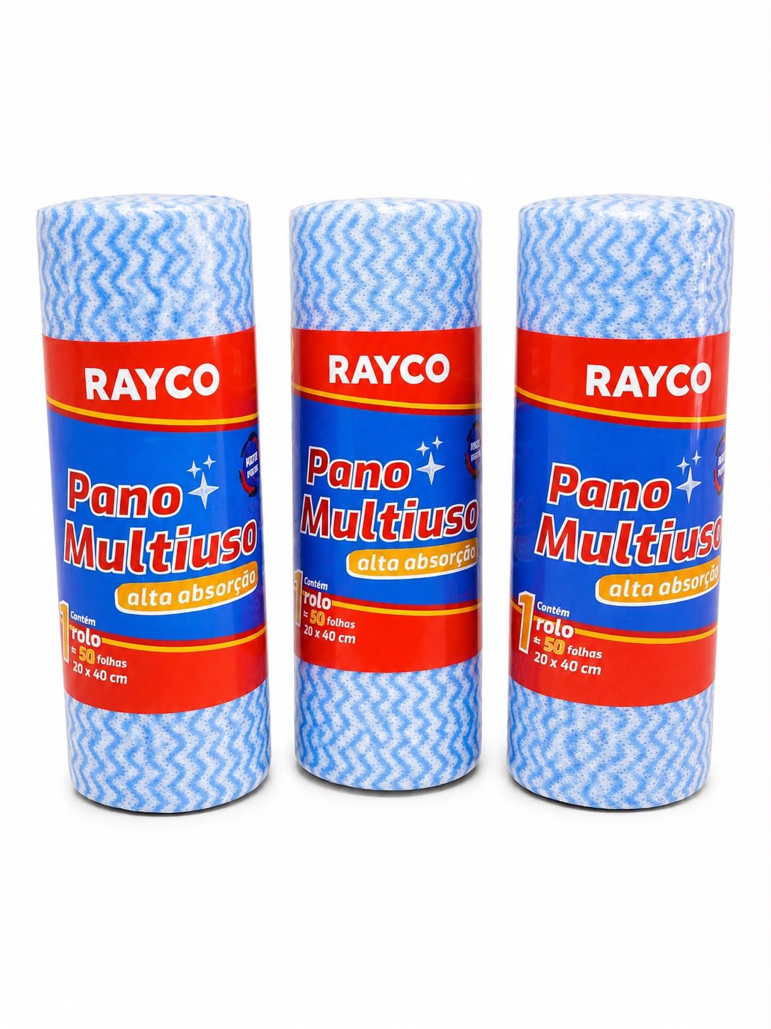Pano Multiuso Rolo Rayco com 50 Folhas 20x40cm Alta Absorção Reutilizável para Limpeza
