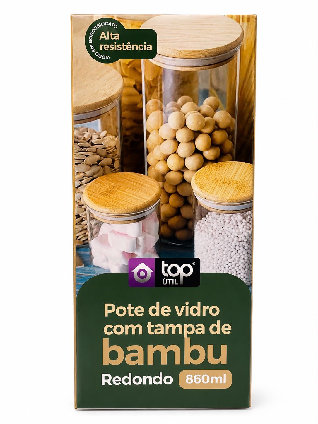 Pote de Vidro Redondo 860ml com Tampa de Bambu Hermética – Organizador para Mantimentos | Top Útil