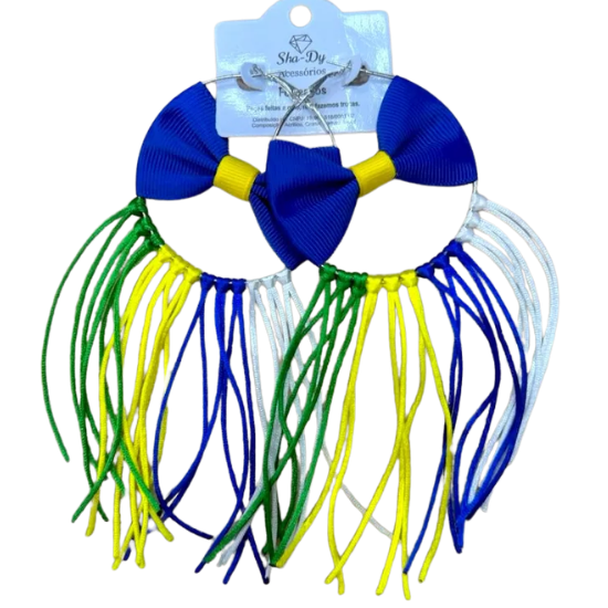 Kit com 3 Brincos Copa do Mundo Brasil - Artesanal com Laço e Franjas