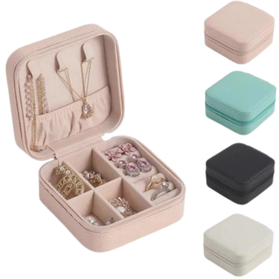 Mini Porta Joias Portátil Viagem Estojo Maleta Couro Zíper