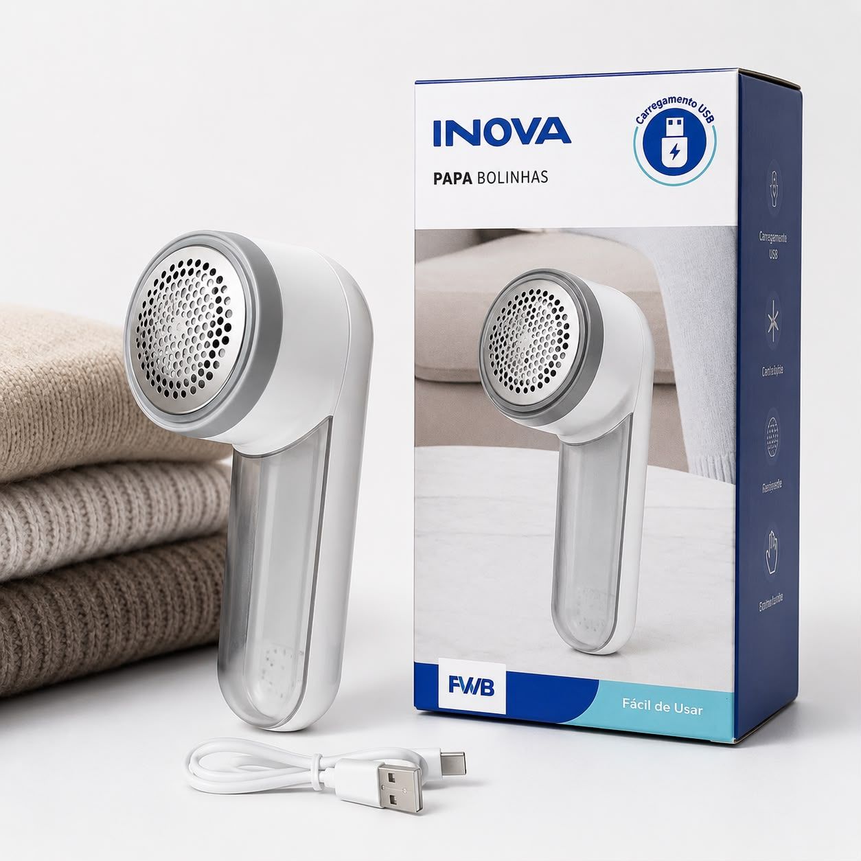 Papa Bolinhas Elétrico Recarregável USB Inova FWB Removedor de Fiapos para Roupas Portátil