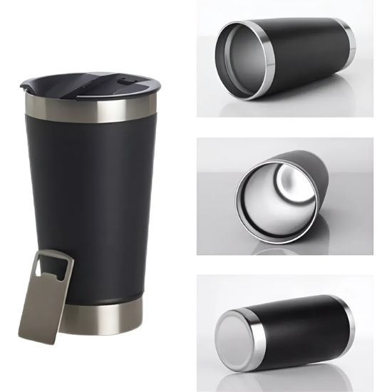 Copo Térmico 473 Ml Aço Inox Parede Dupla Com Tampa Cor Preto