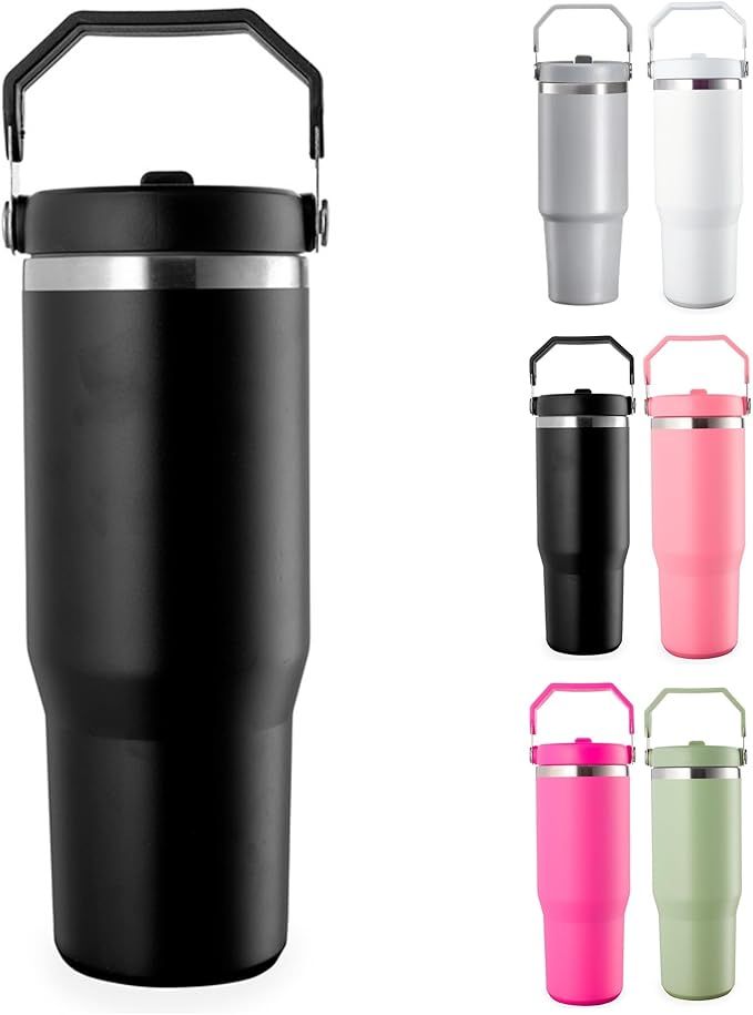 Copo Térmico Inox 900ml com Alça Retrátil e Tampa – Garrafa Térmica para Água, Café, Chá e Bebidas Geladas