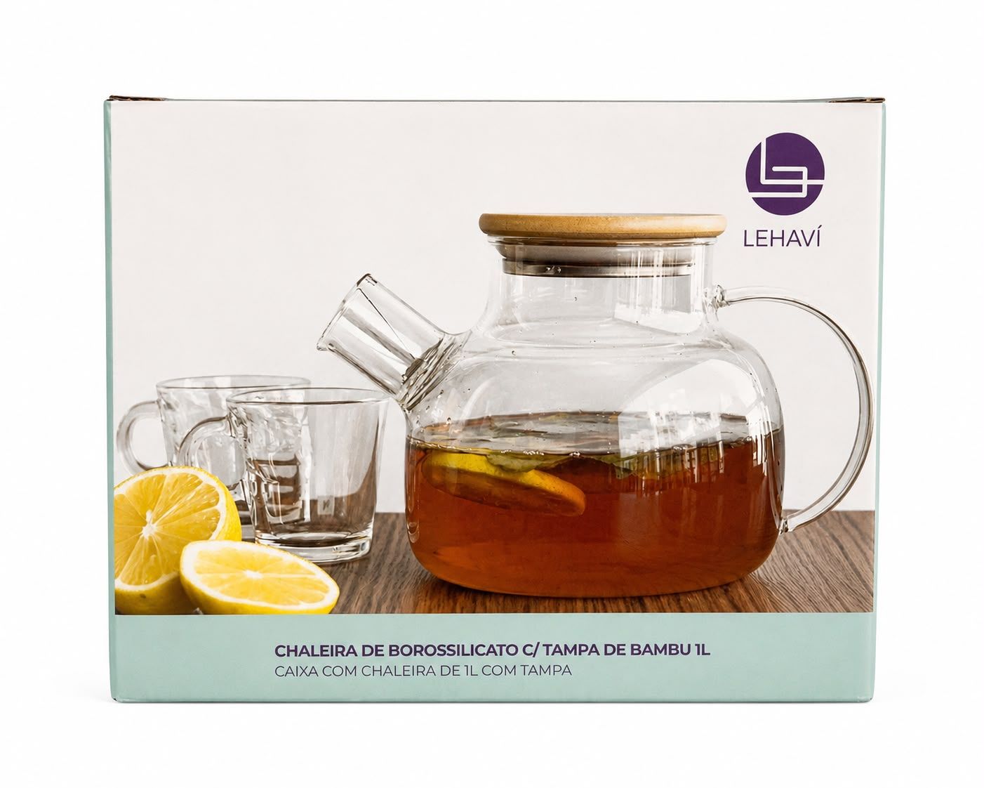 Chaleira de Vidro Borossilicato 1L com Tampa de Bambu e Infusor para Chá – Lehaví