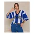 Blusa Brasil Feminina Tricô Manga Ampla Estilosa Casual Azul e Branca