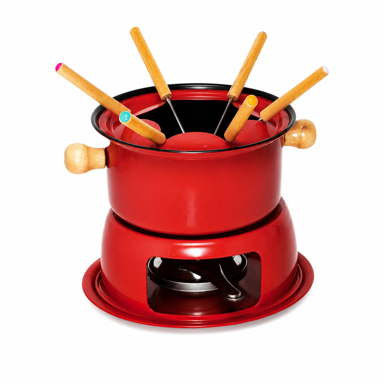 Jogo de Panela para Fondue em Aço Carbono com Suporte, Queimador e 6 Garfos – Ideal para Queijo e Chocolate