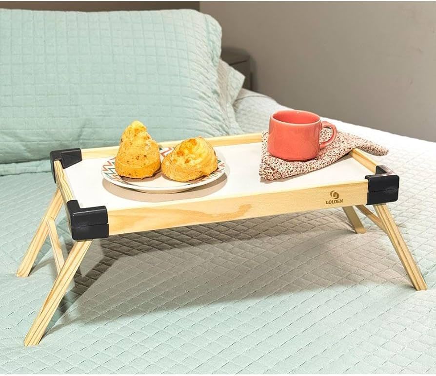 Bandeja de Café da Manhã Dobrável Strong em Madeira – Mesa Posta para Cama e Sofá