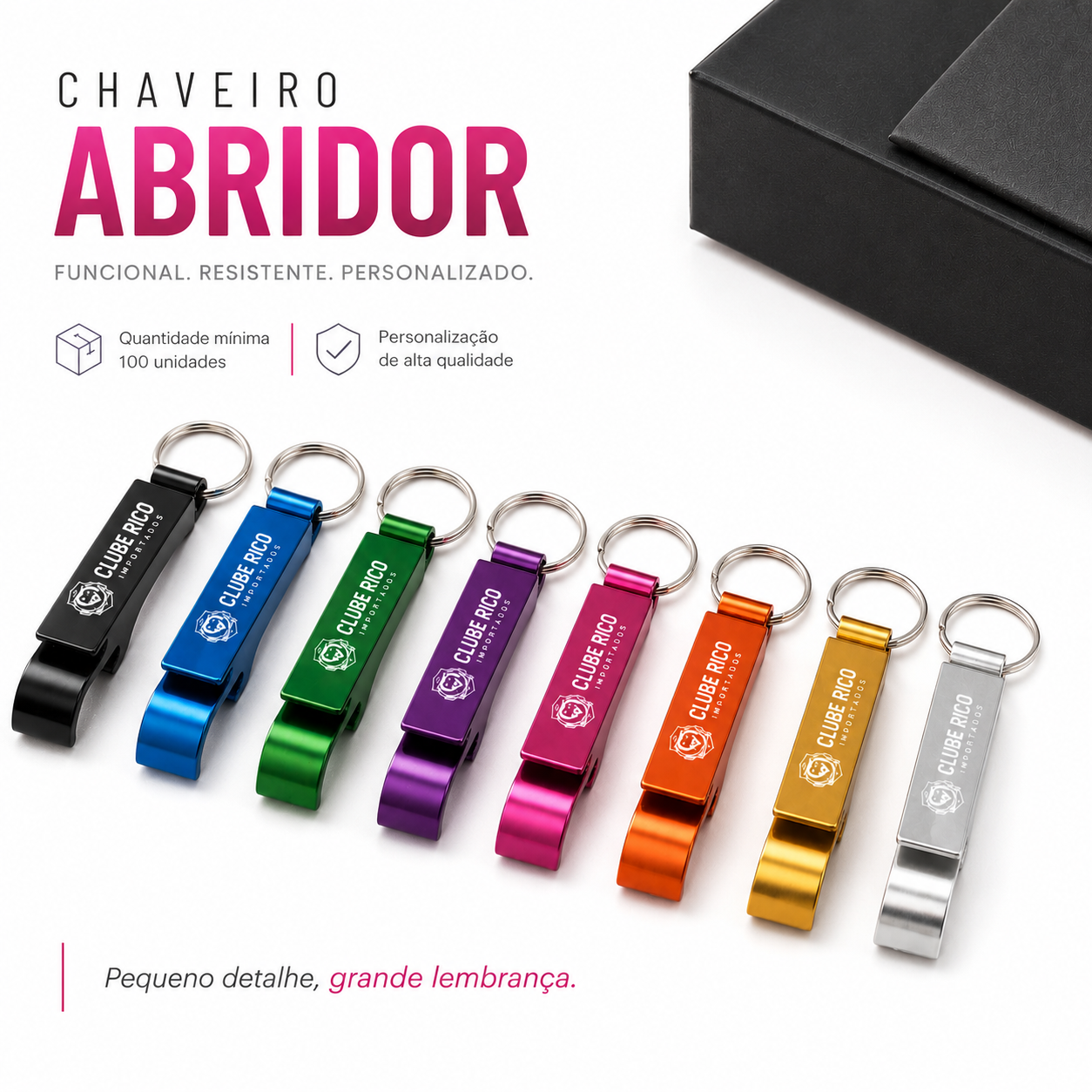 Chaveiro Abridor de Garrafa Personalizado com Gravação a Laser - Kit 100 Unidades