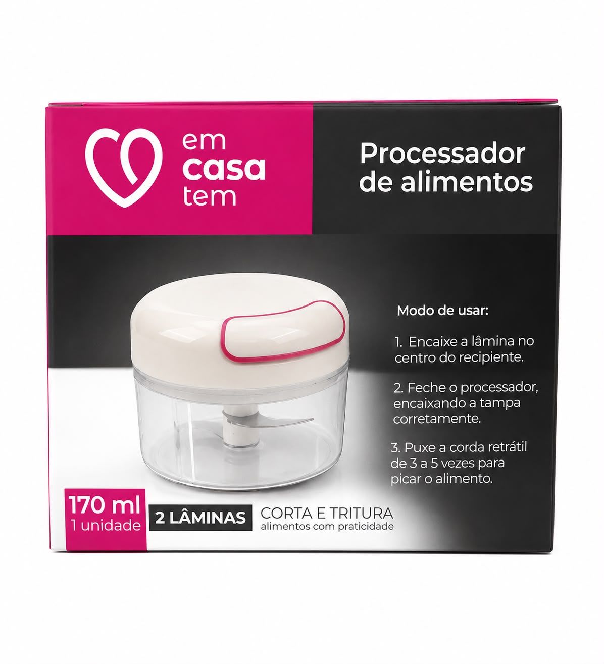 Mini Processador Manual de Alimentos 170ml com 2 Lâminas