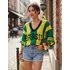 Blusa Brasil Feminina Tricô Manga Ampla Estilosa Casual verde e amarela