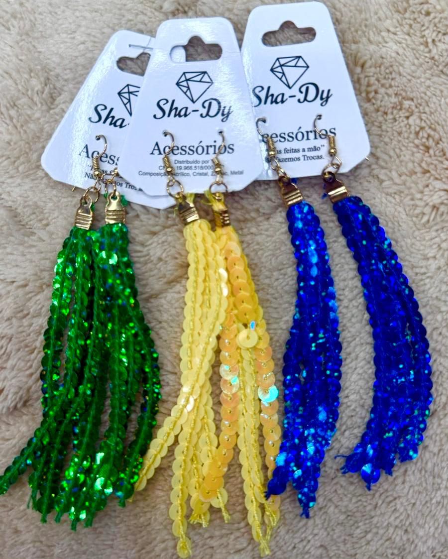  Kit com Brincos de Franja Artesanais - Coleção Brasil 2026 ⚽️