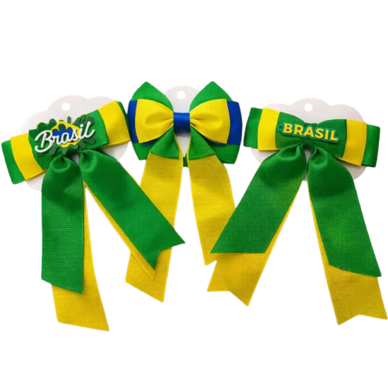 Kit com 3 Presilha De Cabelo Laço Copa Brasil