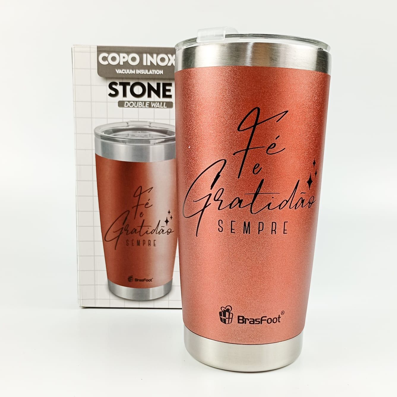 Copo térmico Stone - Fé e Gratidão - Brasfoot