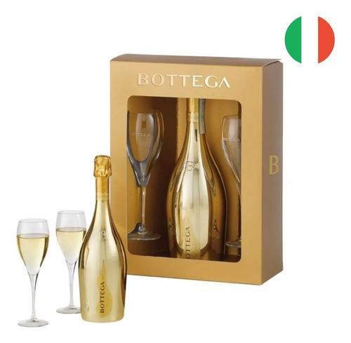 Kit Espumante Brut Italiano Bottega Gold + 2 Taças Cristal  