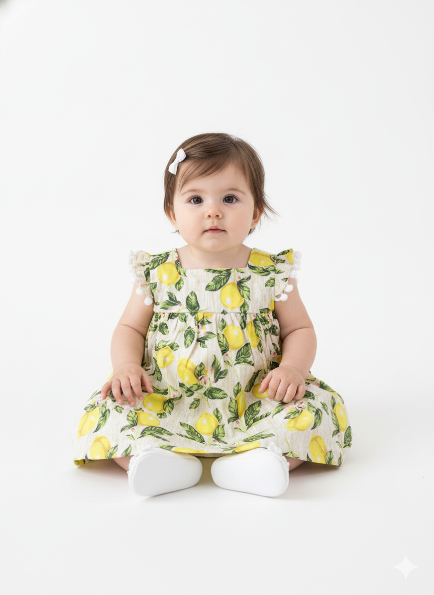 Vestido de Bebê 100% Algodão - Limão