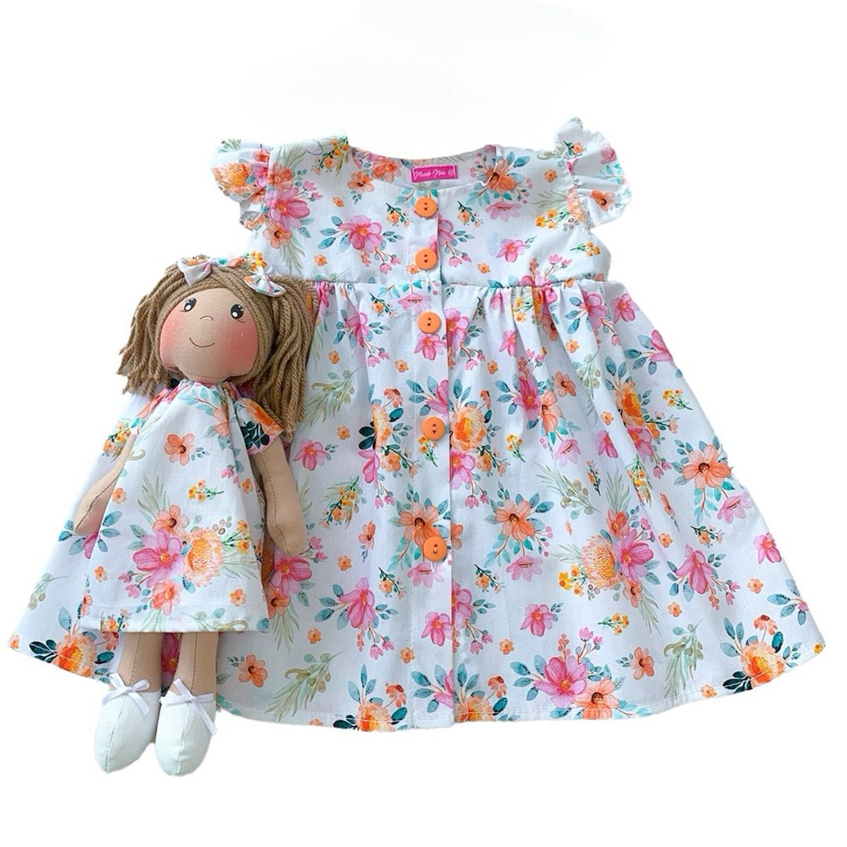 Kit Vestido com Boneca Bebê 100% Algodão - Juliana