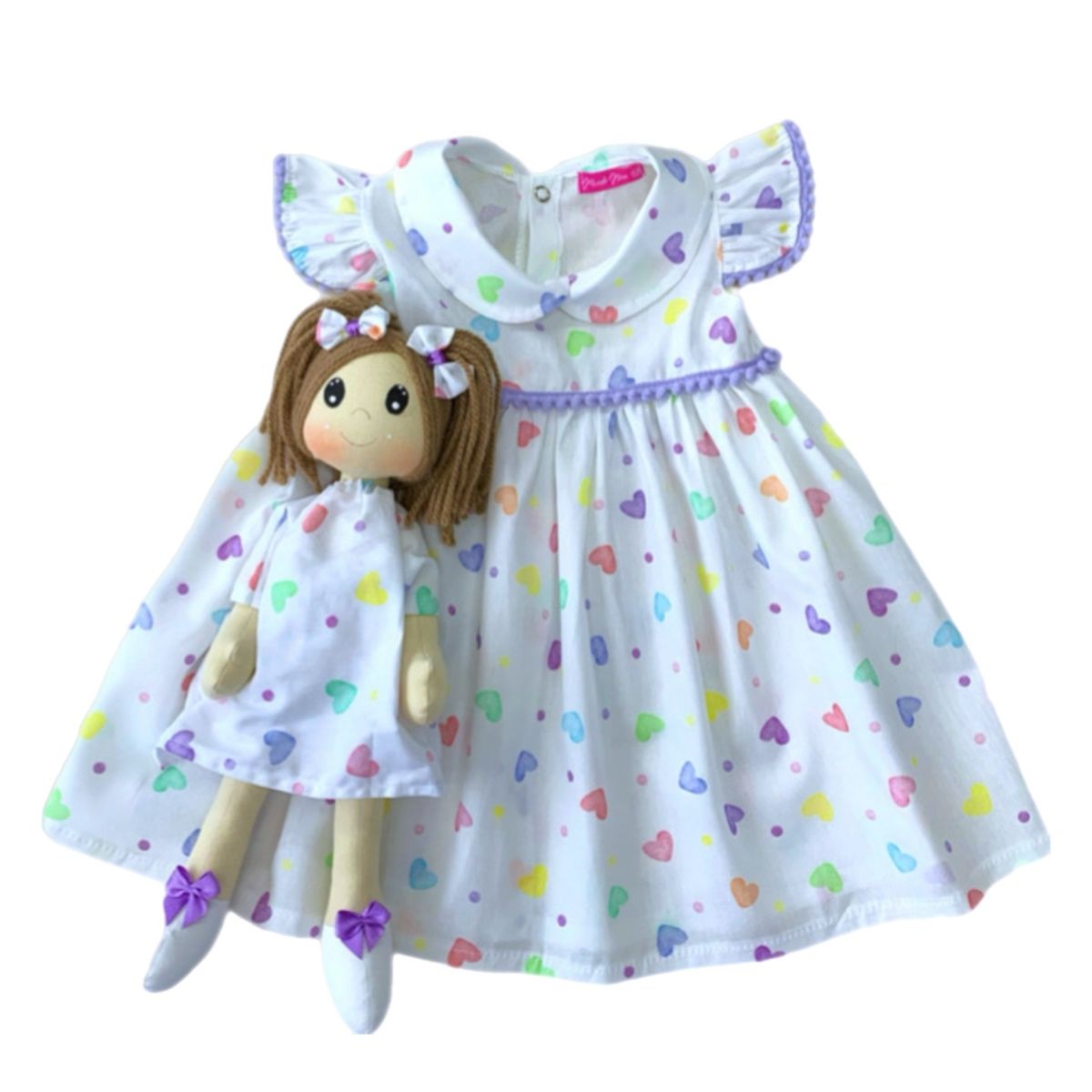 Kit Vestido com Boneca Infantil 100% Algodão - Rebeca