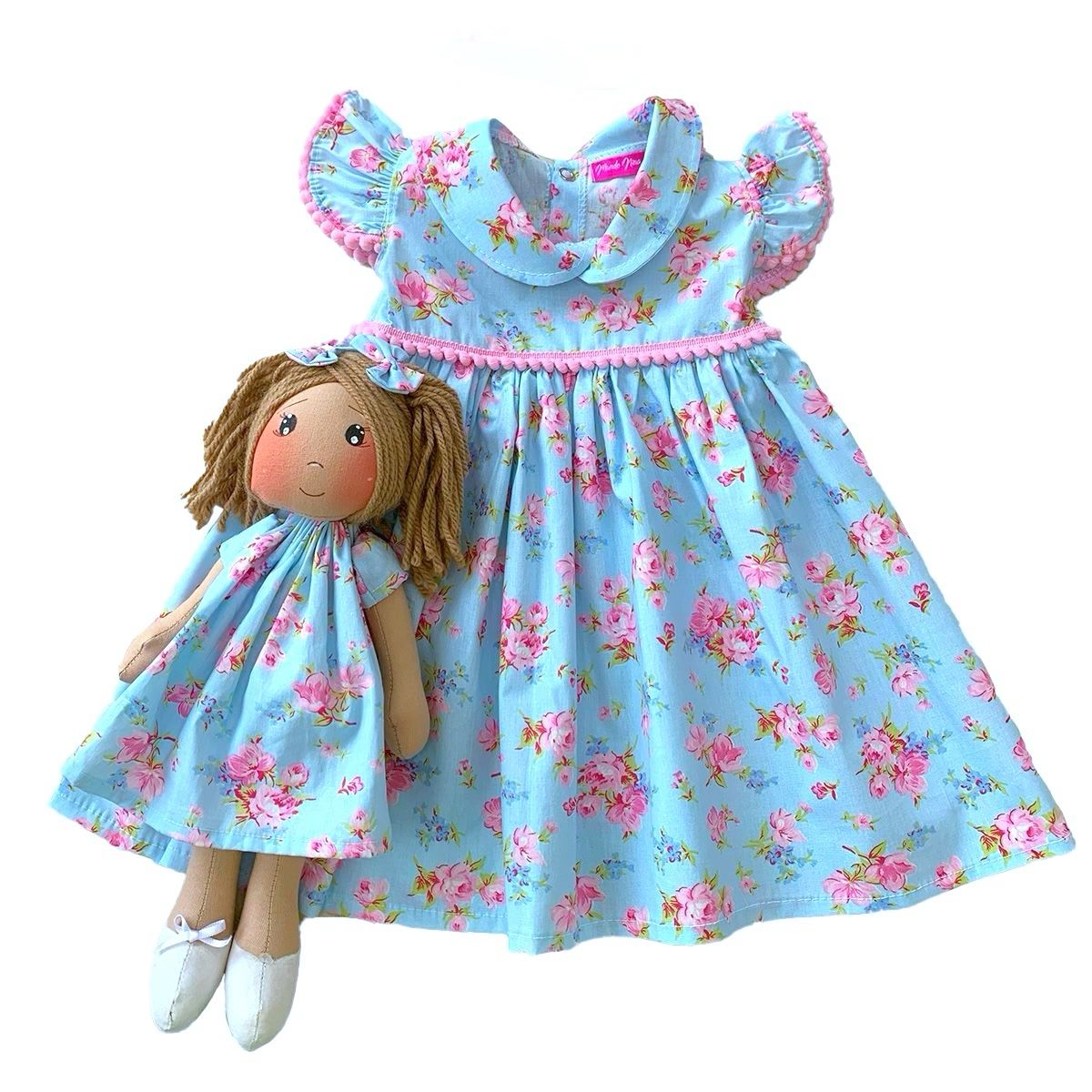 Kit Vestido com Boneca Bebê 100% Algodão - Maya