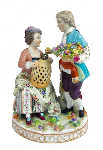 Grupo escultórico figura de casal de camponeses da marca Dresden