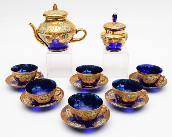 Jogo de chá em cristal veneziano