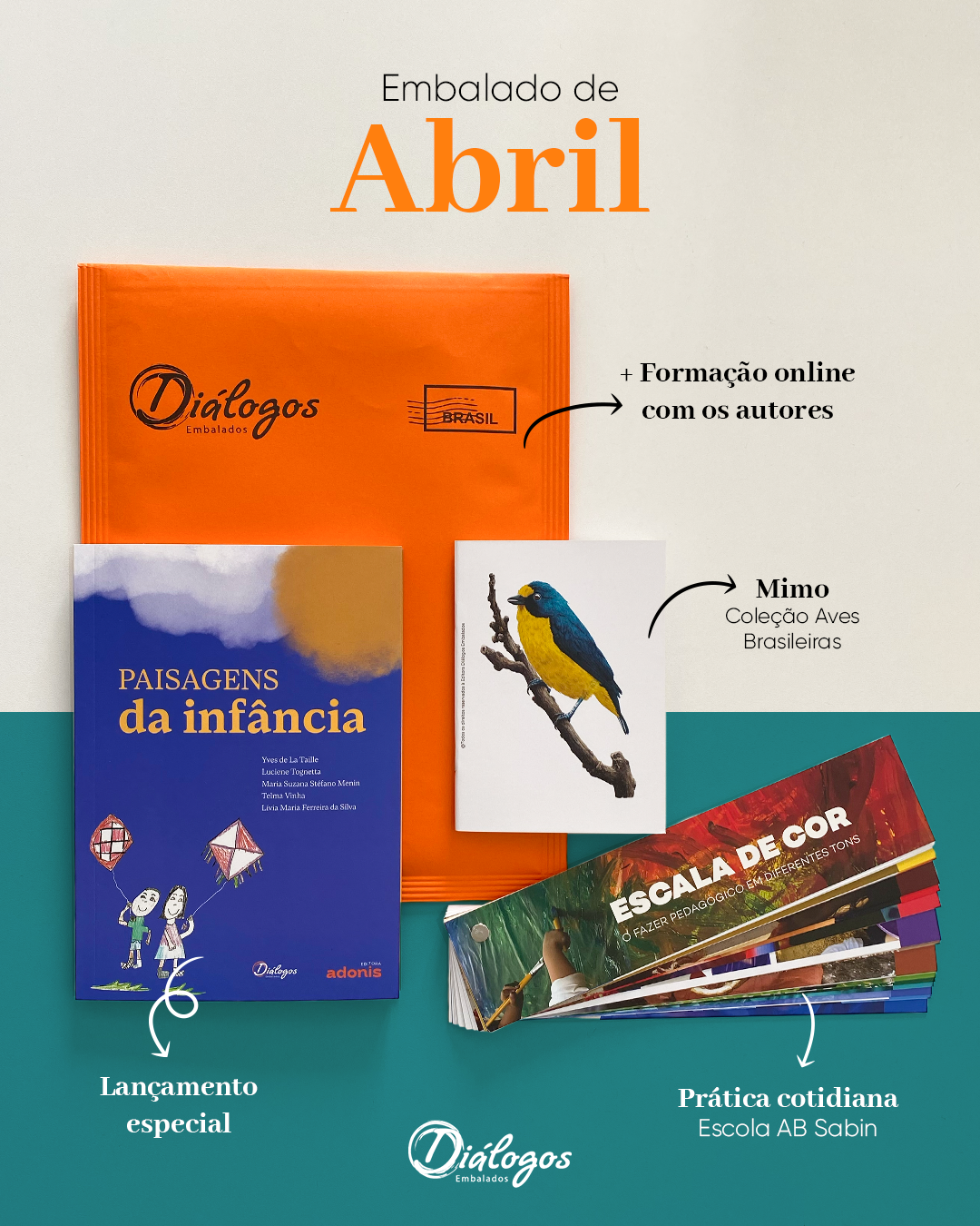 Assinatura anual: inclui o envio de 12 livros (1/mês) sobre educação e formação de professores, participação em 12 encontros online certificados (1h30 cada), acesso às gravações, compartilhamento de práticas escolares e envio de 12 brindes