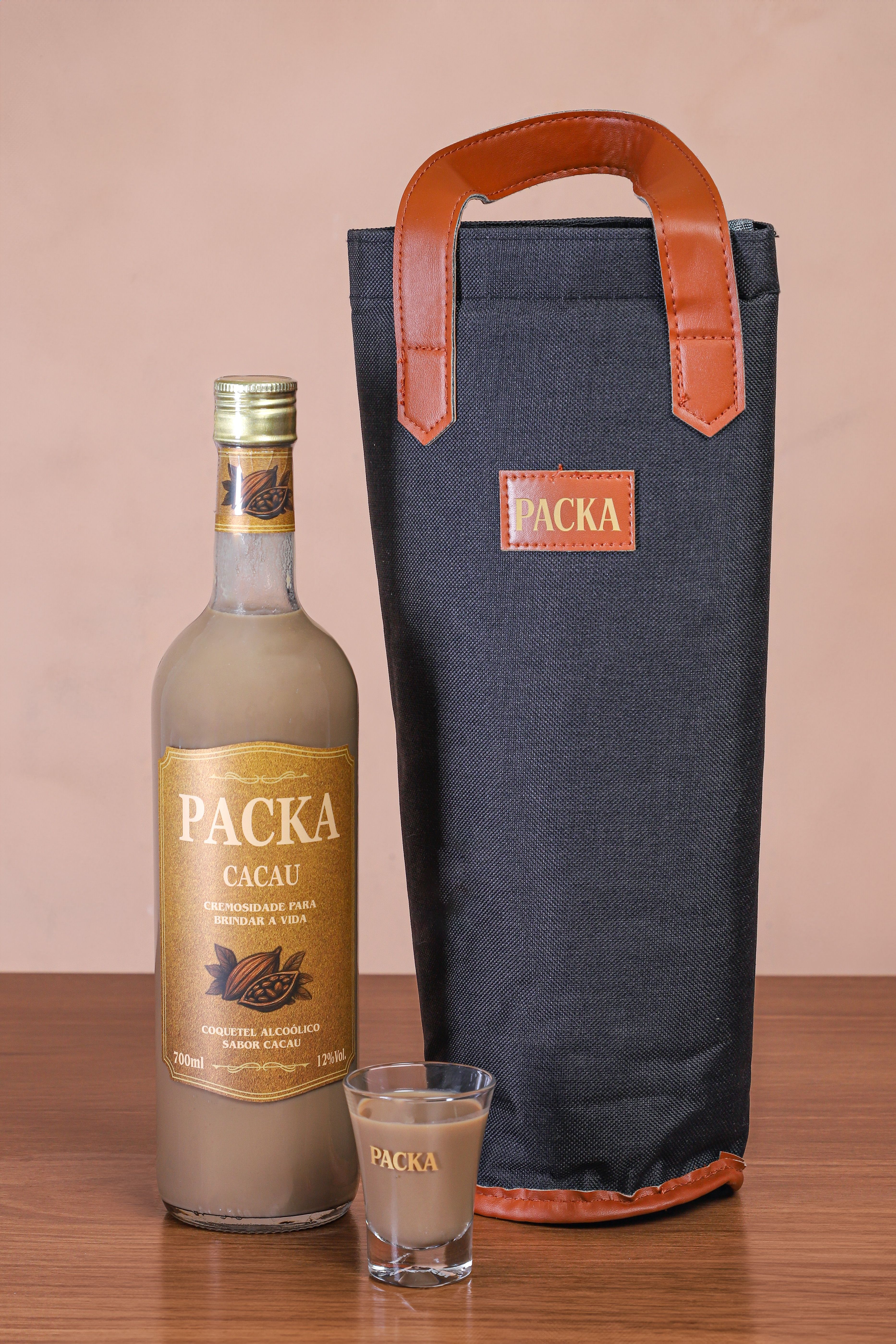 Kit 1 Coquetel Packa Cacau + 1 Bolsa Térmica + 1 Copo Shot Vidro