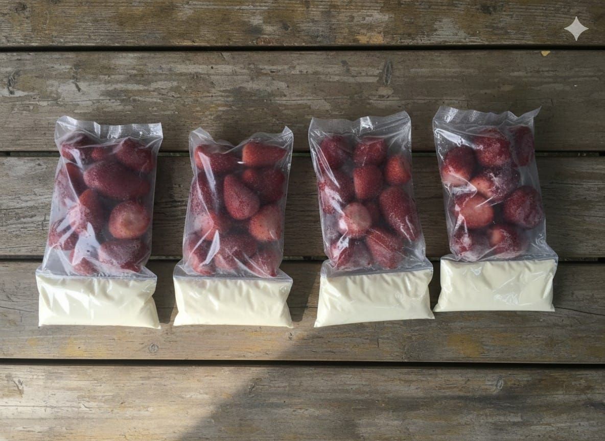 Morango e Leite em pó desnatado. - 170 Gramas