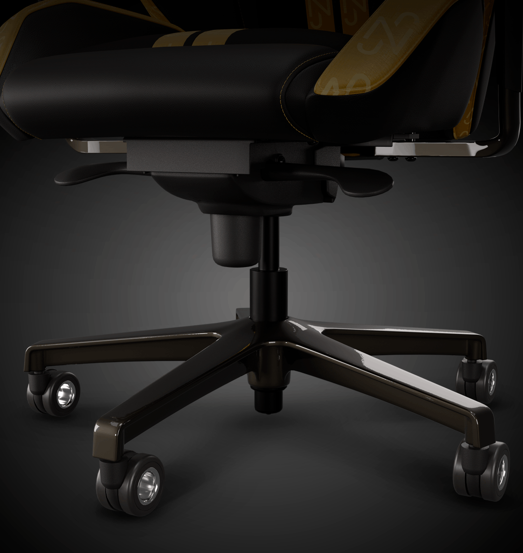 Detalhe da base em alumínio da cadeira gamer Alpha Pro Neymar Jr.