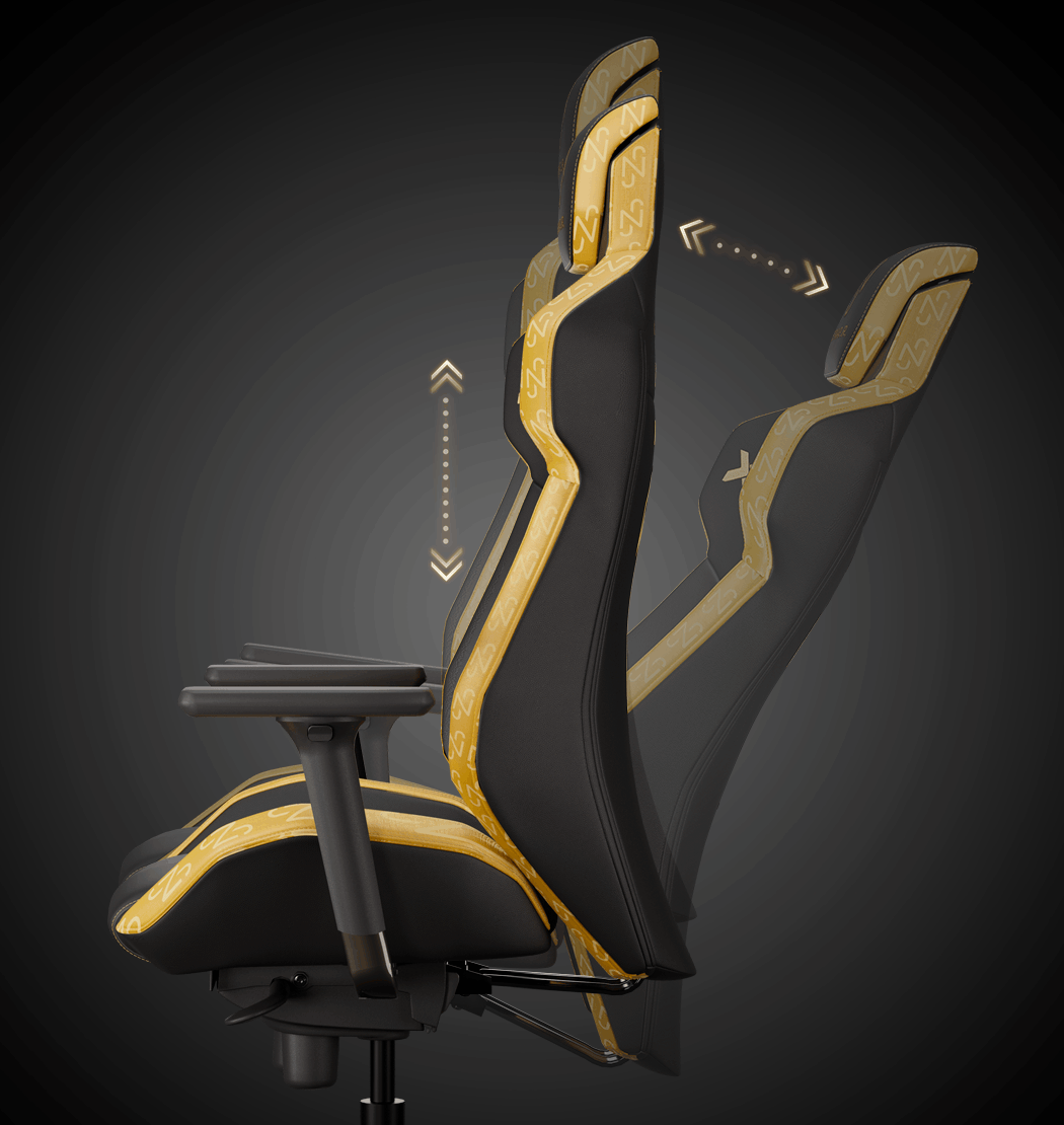 Detalhe do encosto regulável com mecanismo italiano da cadeira gamer Alpha Pro Neymar Jr.