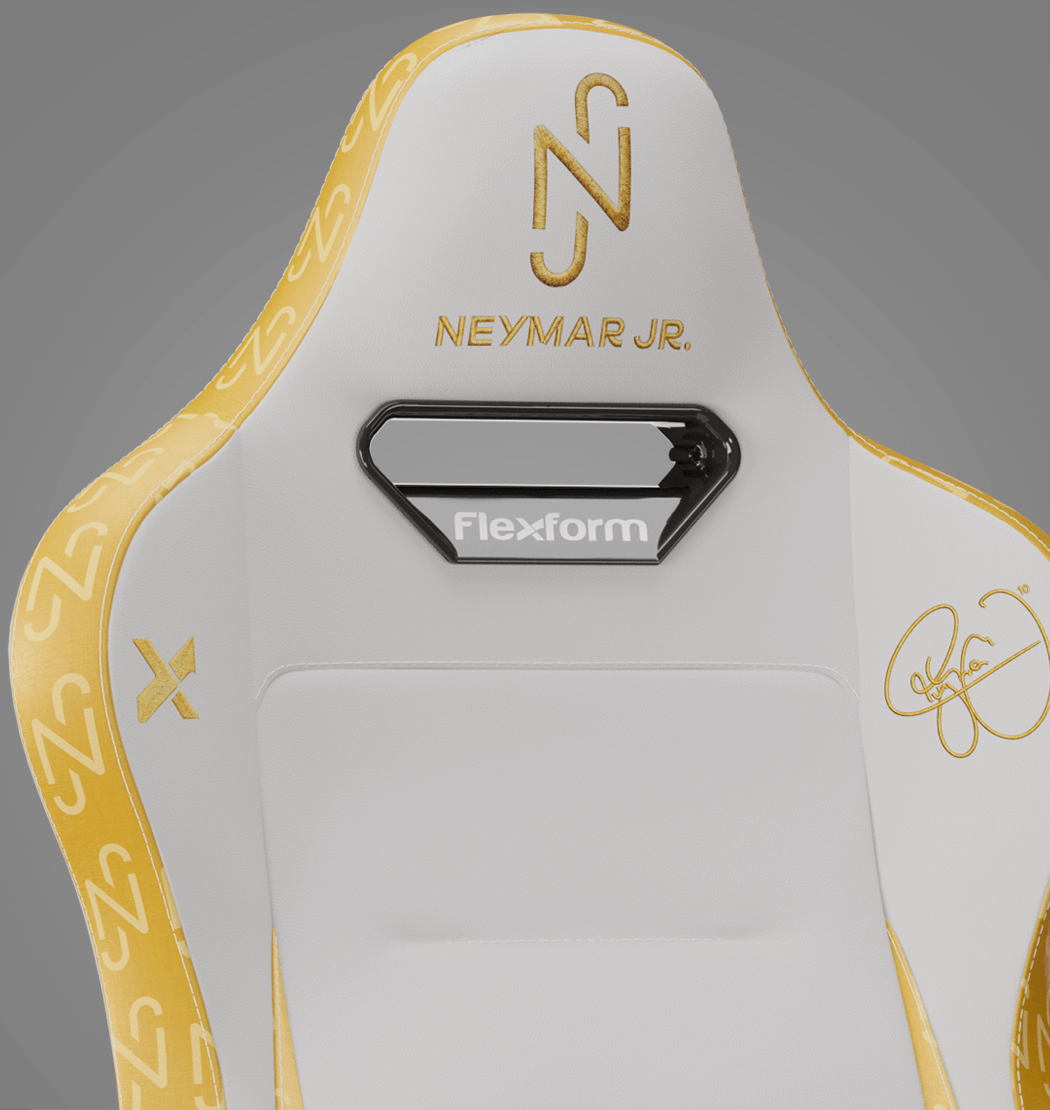 Detalhe do apoio de cabeça integrado da cadeira gamer Delta Neymar Jr.