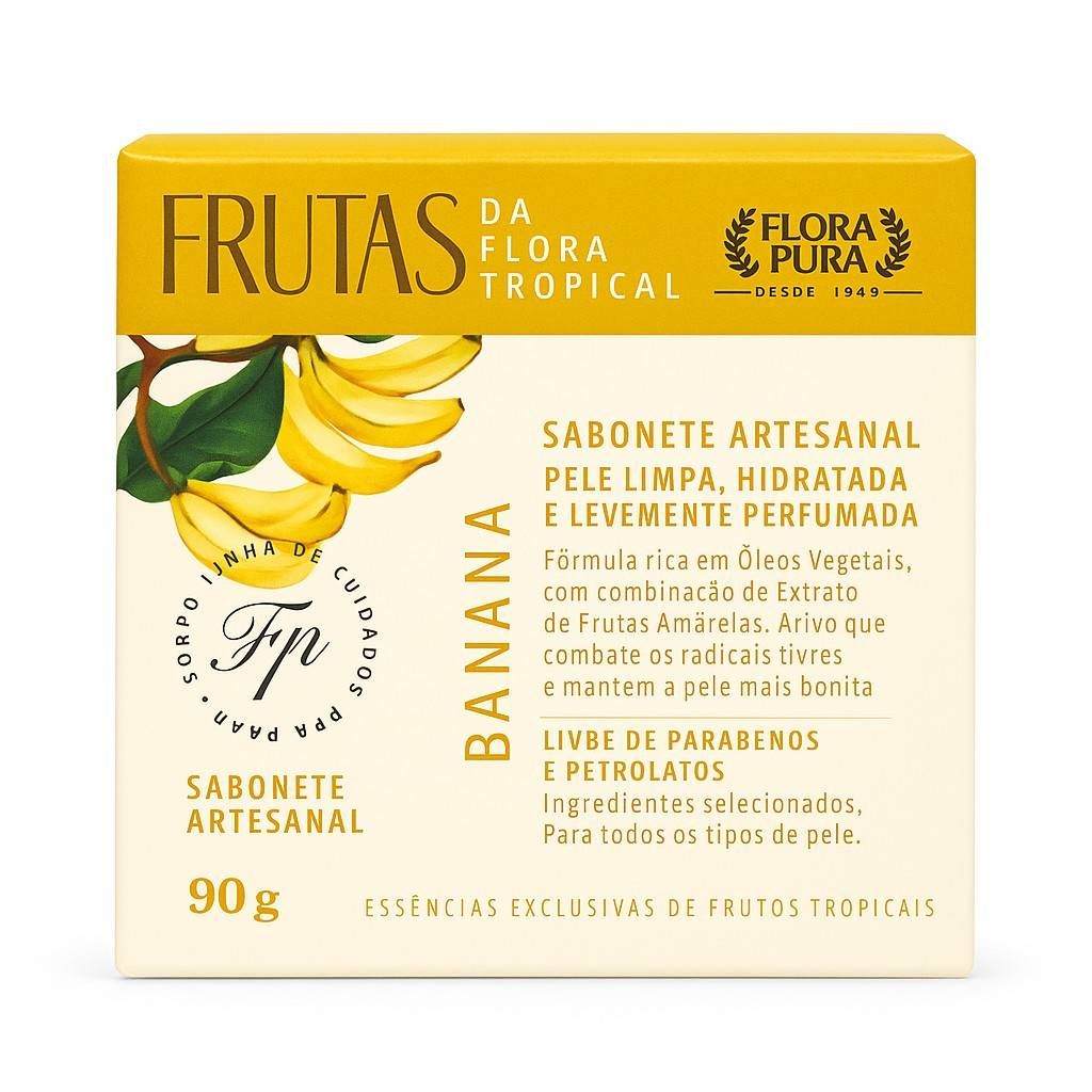 SABONETE ARTESANAL DE BANANA FLORA PURA 90g - HIDRATA, LIMPA E PERFUMA A PELE